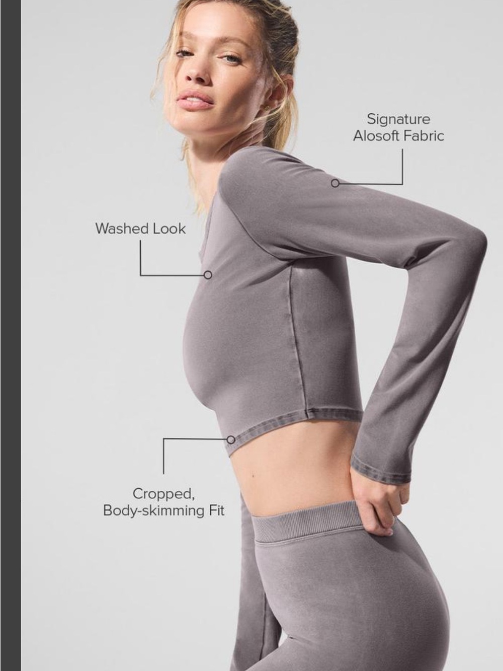 ALO Yoga Washed AloSoft Cool Grey Leggings + Long Sleeve Set - Like New! - Picture 5 of 10